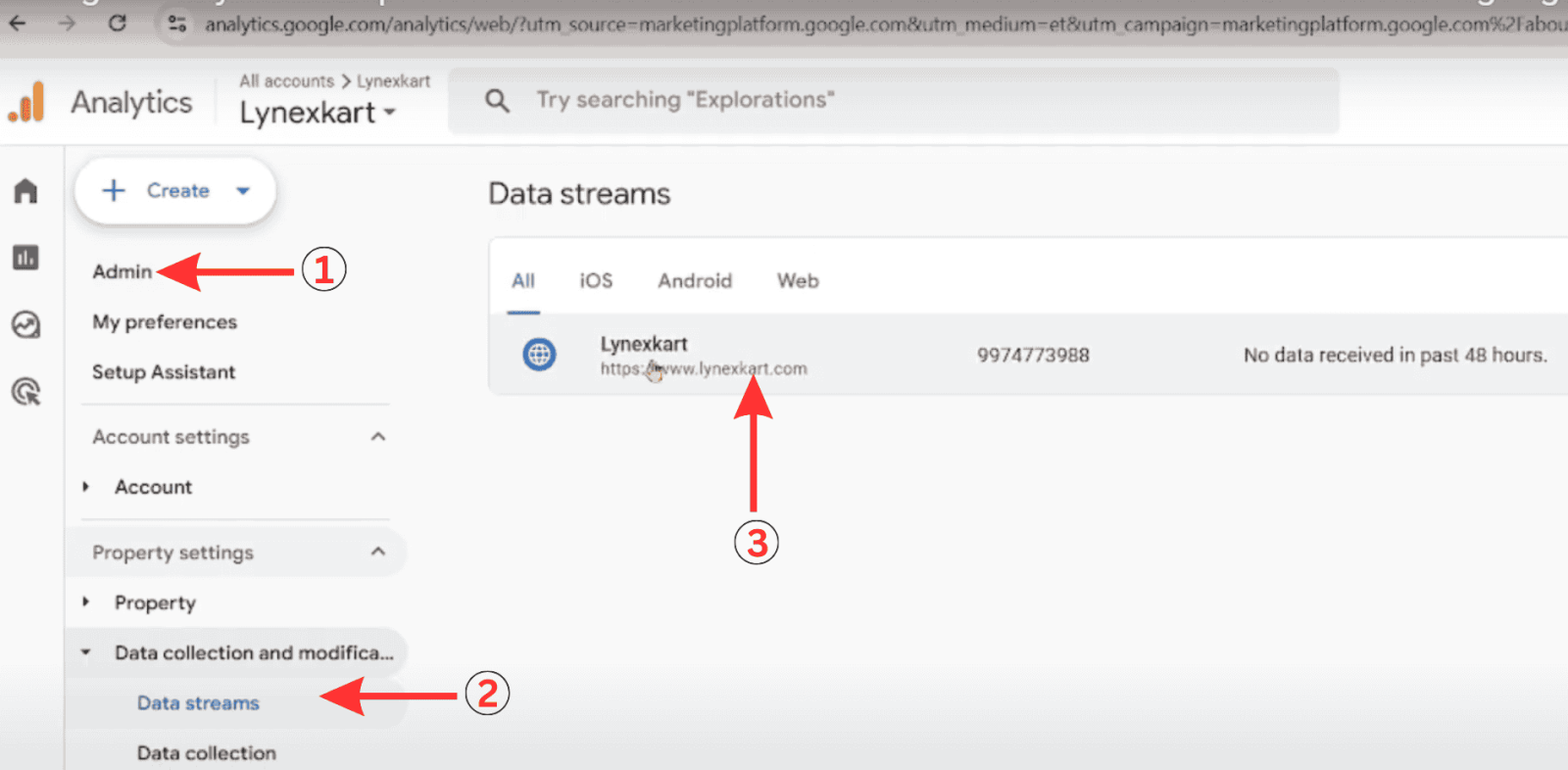 Find Data stream in Google Analytics GA4