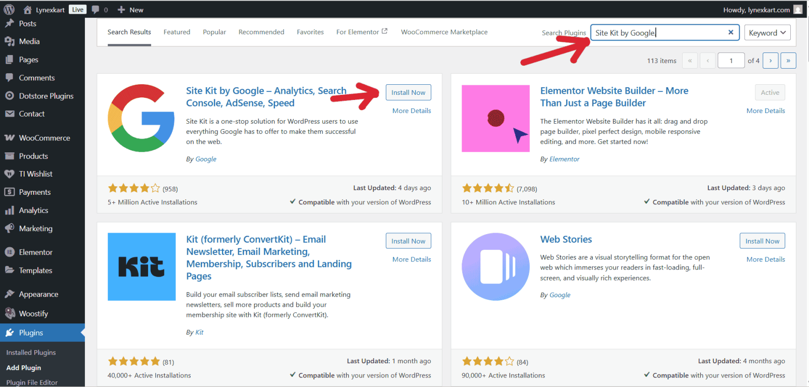 Install the site kit plugin in wordpress