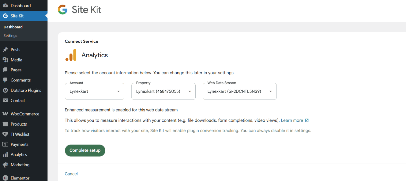 connect Google Analytics GA4 account using Site Kit Plugin
