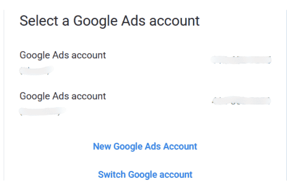 Create new Google Ads account