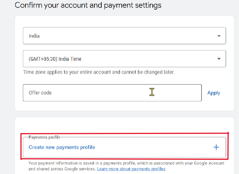 Click on create new payment profile