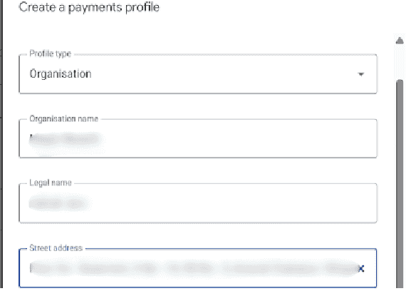 Enter following details payment profile setup in Google Ads