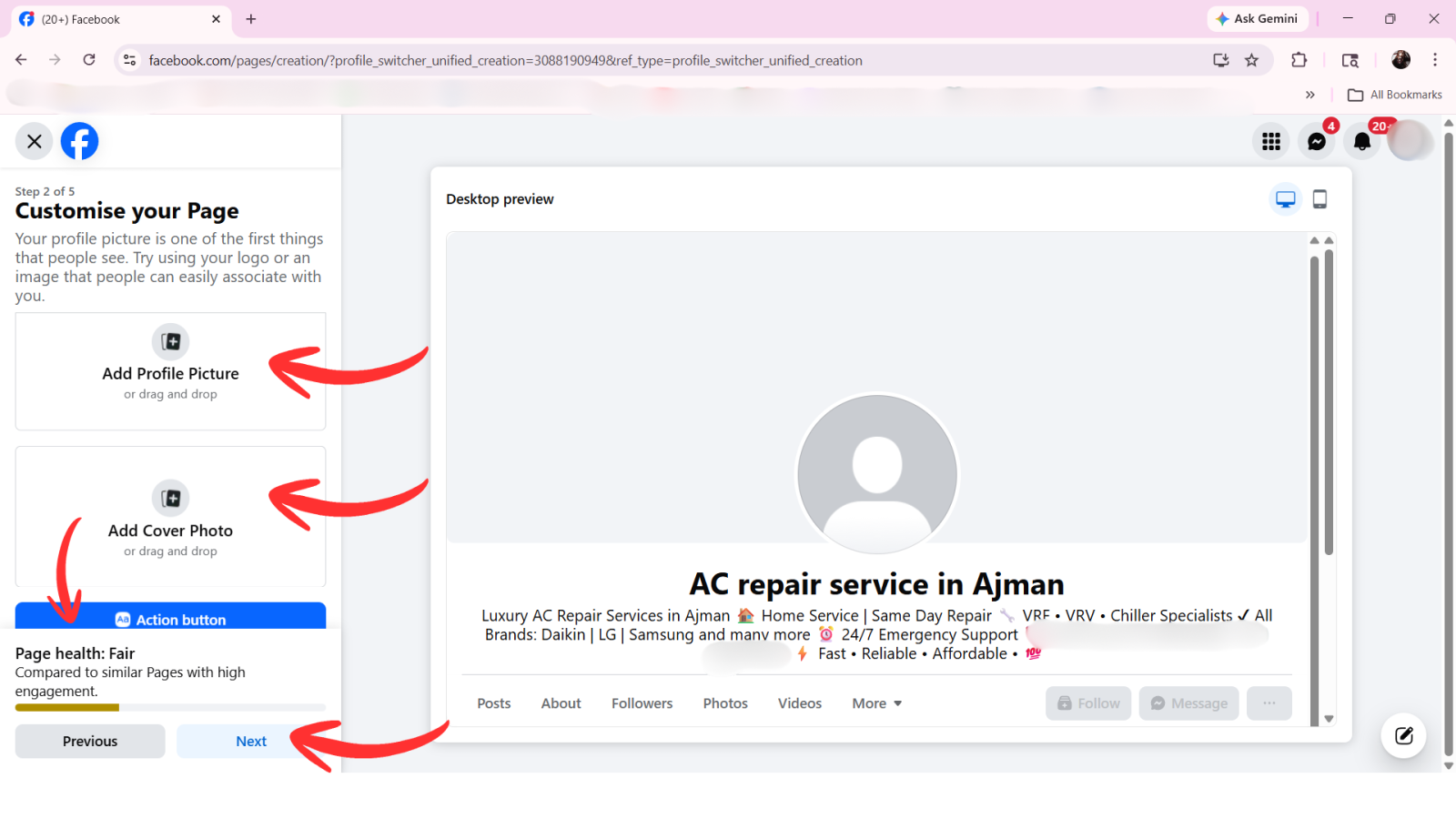 Add facebook profile logo and cover image