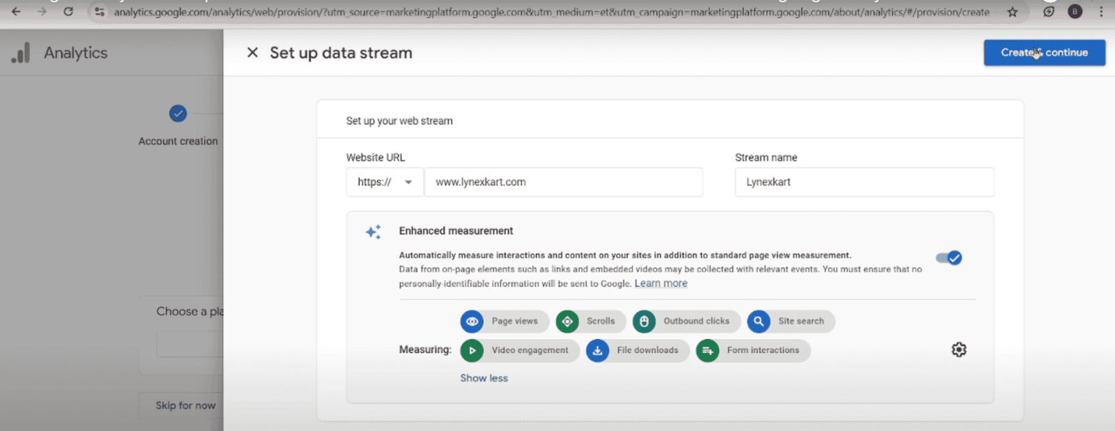 Google Analytics GA4 account creation Set up Data Stream steps.