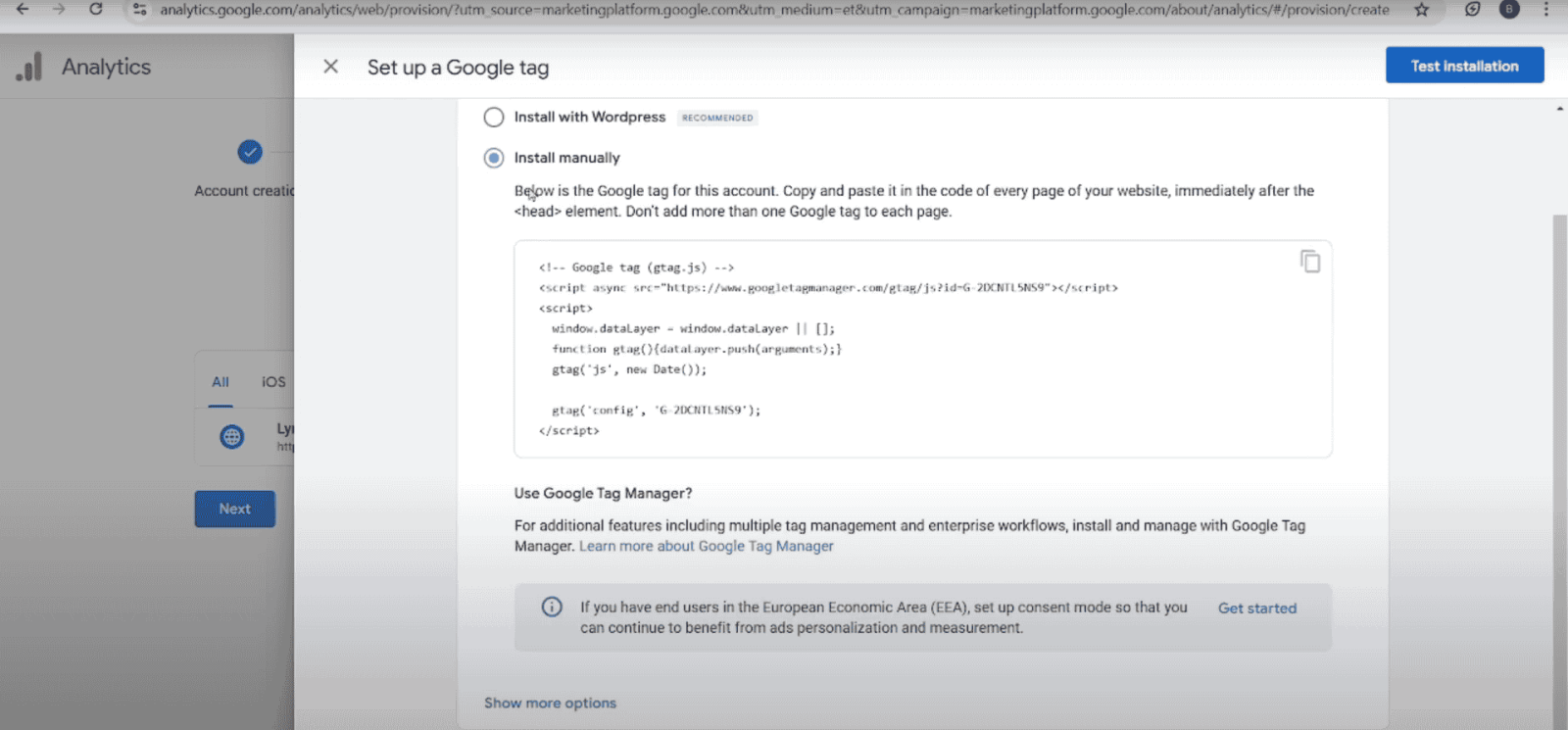 Google Tag Snippet in GA4